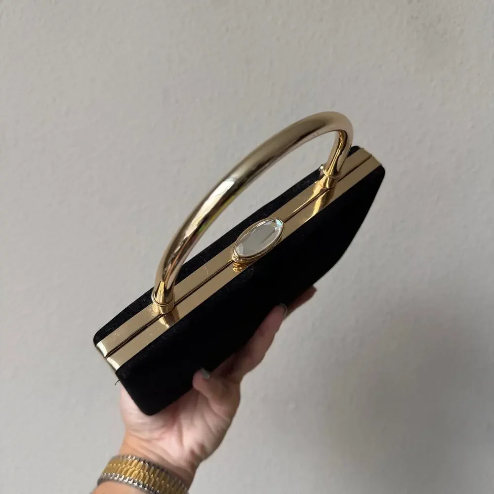 House of Harlow 1960 Black Velvet Gold Chain Box Clutch